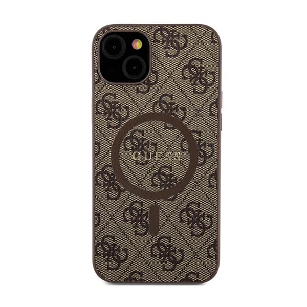 Guess 4G Collection Leather Metal Logo MagSafe - iPhone 15 Plus / 14 Plus Fodral (Brun)