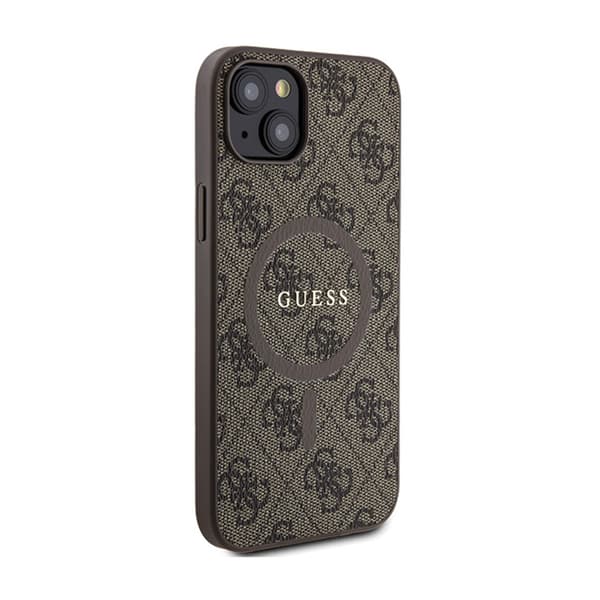 Guess 4G Collection Leather Metal Logo MagSafe - iPhone 15 Plus / 14 Plus Fodral (Brun)