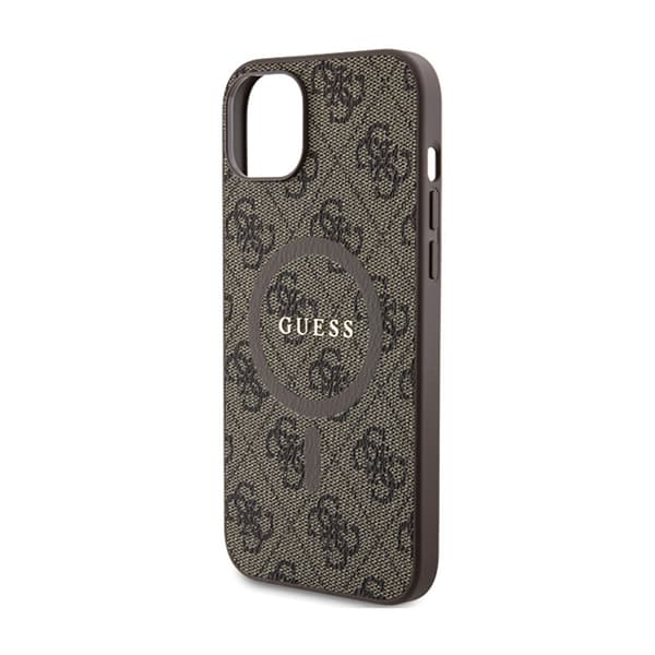 Guess 4G Collection Leather Metal Logo MagSafe - iPhone 15 Plus / 14 Plus Fodral (Brun)