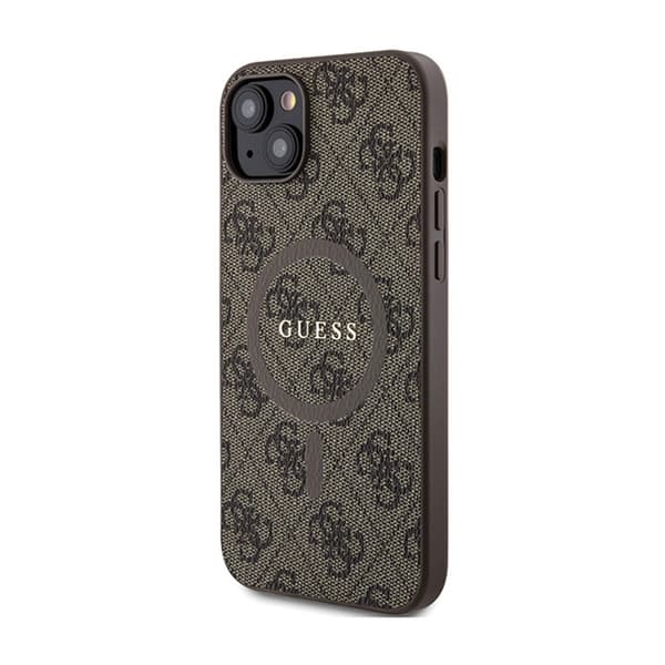 Guess 4G Collection Leather Metal Logo MagSafe - iPhone 15 Plus / 14 Plus Fodral (Brun)
