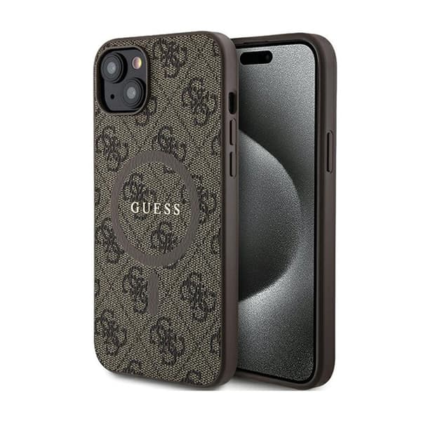 Guess 4G Collection Leather Metal Logo MagSafe - iPhone 15 Plus / 14 Plus Fodral (Brun)