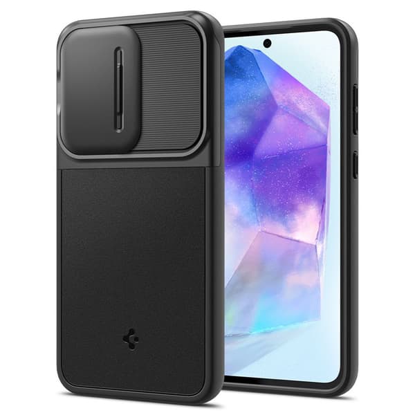 Spigen Optik Armor - Suojakuori Samsung Galaxy A55 5G:lle (musta)