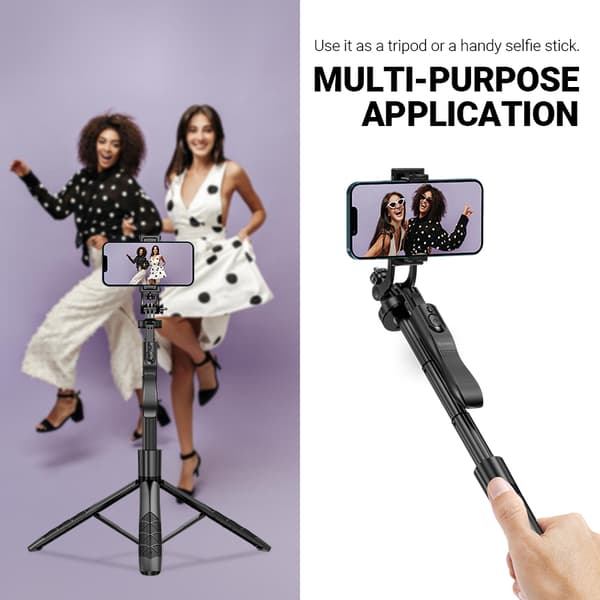 Crong SelfieGo Ultra – alumiininen Bluetooth-selfie-tikkujalusta (musta)