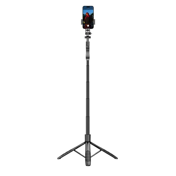 Crong SelfieGo Ultra – alumiininen Bluetooth-selfie-tikkujalusta (musta)