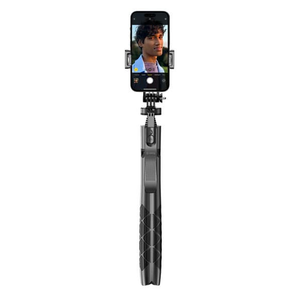 Crong SelfieGo Ultra – alumiininen Bluetooth-selfie-tikkujalusta (musta)