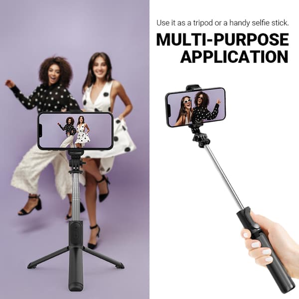 Crong SelfieGo Lite – Kompakt Bluetooth selfie stick-stativ (sort)