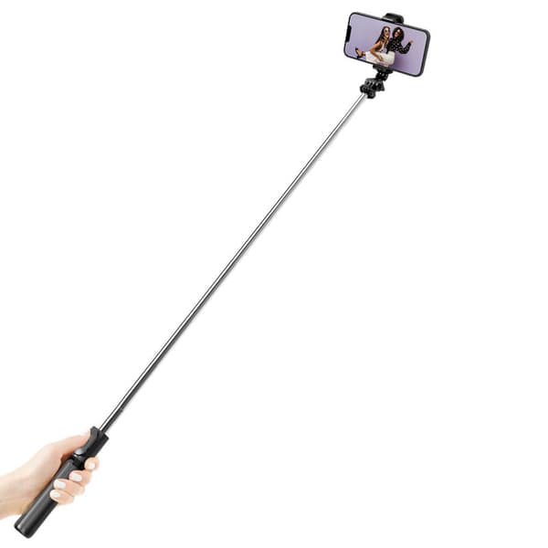 Crong SelfieGo Lite – Kompakt Bluetooth selfie stick-stativ (sort)