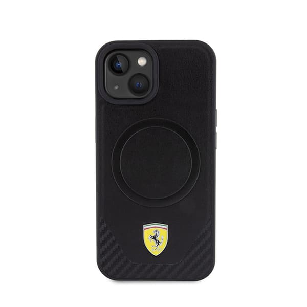 Ferrari Carbon Metal Logo MagSafe - iPhone 15 -kotelo (musta)