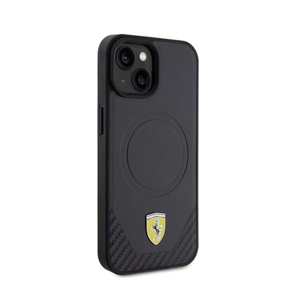 Ferrari Carbon Metal Logo MagSafe - iPhone 15 -kotelo (musta)