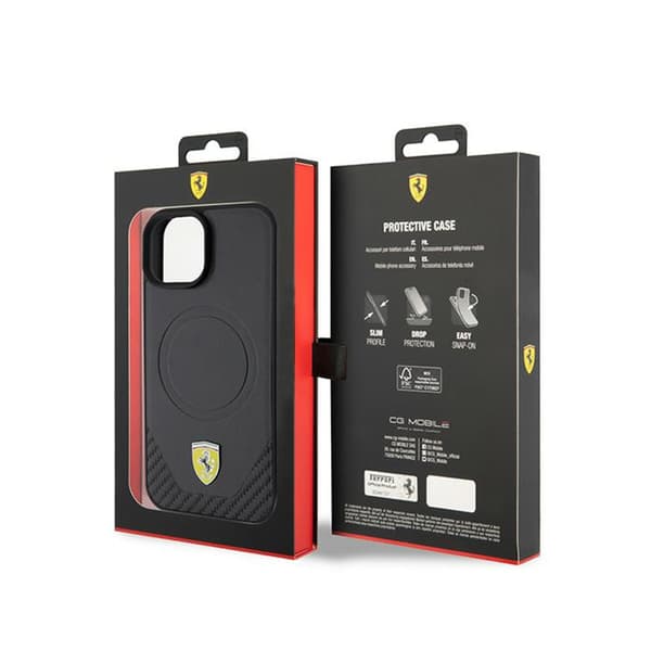 Ferrari Carbon Metal Logo MagSafe - iPhone 15 -kotelo (musta)
