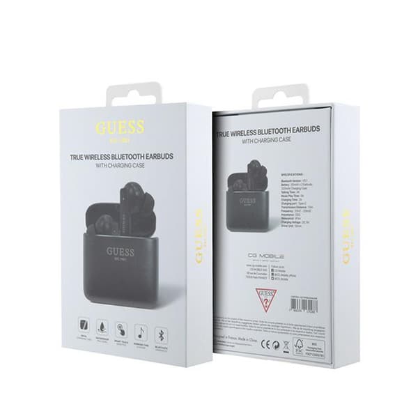 Guess trykt logo - TWS Bluetooth-øretelefoner + opladningsetui (sort)