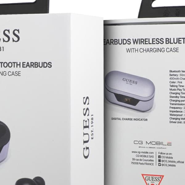 Guess True Wireless Earphones BT5.0 5H - TWS-nappikuulokkeet + latauskotelo (violetti)