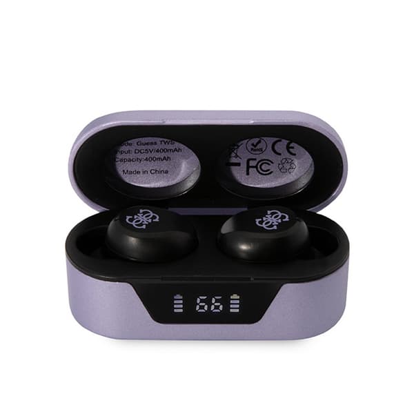 Guess True Wireless Earphones BT5.0 5H - TWS-nappikuulokkeet + latauskotelo (violetti)