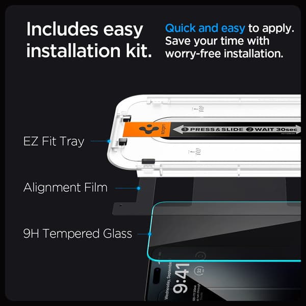 Spigen GLAS.TR EZ FIT Privacy - Karkaistu lasi tietosuojasuodattimella iPhone 15:lle