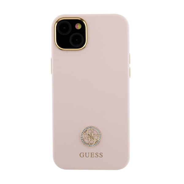 Guess Silicone Logo Strass 4G - iPhone 15 -kotelo (vaaleanpunainen)