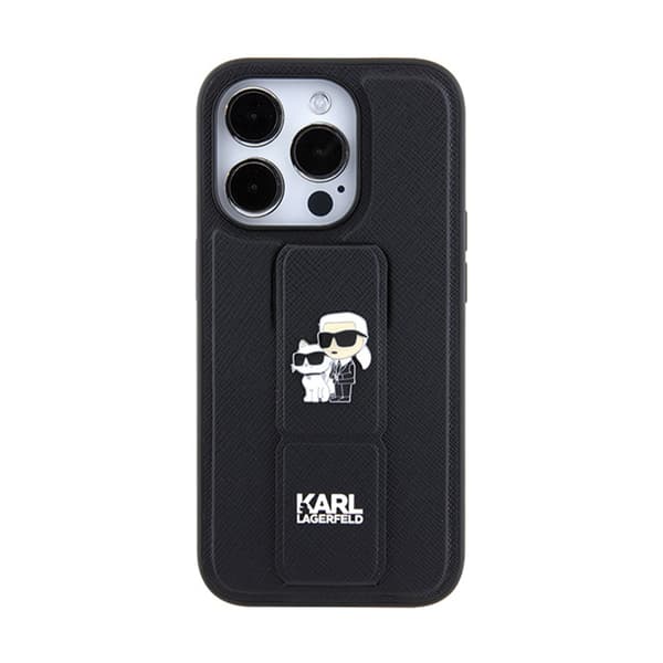 Karl Lagerfeld Gripstand Saffiano Karl & Choupette Pins - iPhone 13 Pro etui (sort)