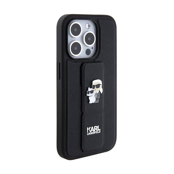 Karl Lagerfeld Gripstand Saffiano Karl & Choupette Pins - iPhone 13 Pro etui (sort)