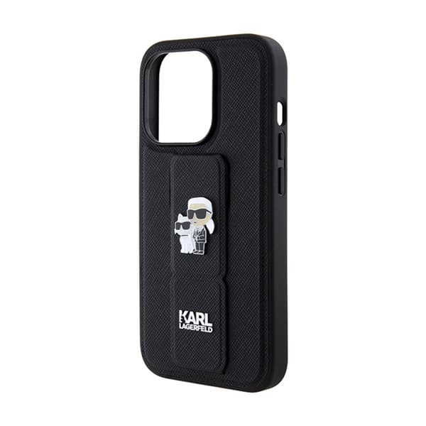Karl Lagerfeld Gripstand Saffiano Karl & Choupette Pins - iPhone 13 Pro etui (sort)