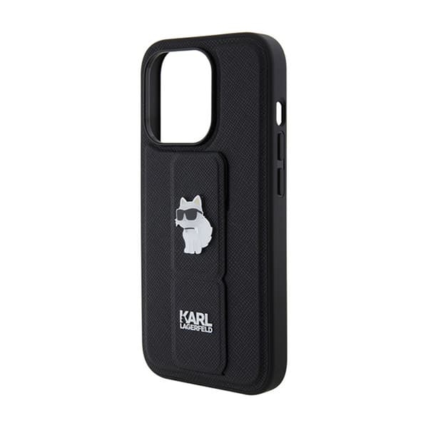 Karl Lagerfeld Gripstand Saffiano Choupette Pins - iPhone 14 Pro -kotelo (musta)