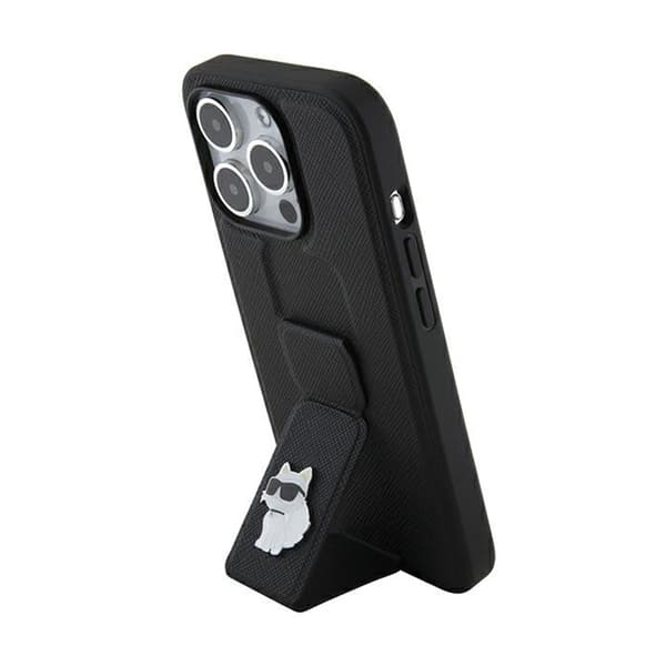 Karl Lagerfeld Gripstand Saffiano Choupette Pins - iPhone 14 Pro -kotelo (musta)