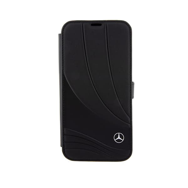 Mercedes Booktype Leather Wave Pattern - iPhone 15 Pro -kuori (musta)