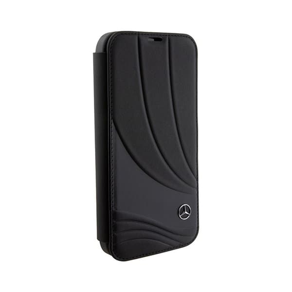 Mercedes Booktype Leather Wave Pattern - iPhone 15 Pro -kuori (musta)