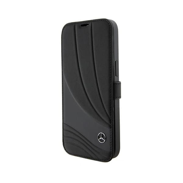 Mercedes Booktype Leather Wave Pattern - iPhone 15 Pro -kuori (musta)