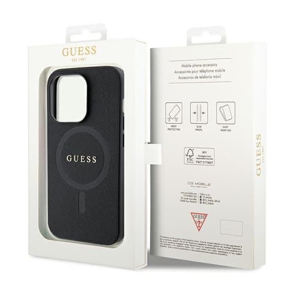 Guess Saffiano MagSafe - iPhone 14 Pro Max -kotelo (musta)