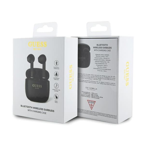 Guess True Wireless Script Logo BT5.3 - TWS-øretelefoner + opladningsetui (sort)