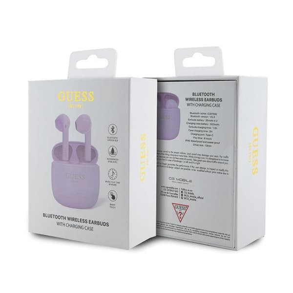 Guess True Wireless Script -logo BT5.3 – TWS-kuulokkeet + latauskotelo (violetti)