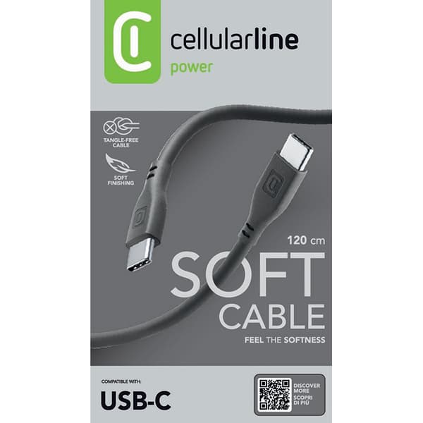 Cellularline blødt kabel - USB-C til USB-C-kabel 1,2 m (sort)