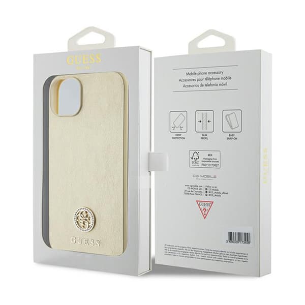 Guess 4G Strass Metal Logo - iPhone 15 -kotelo (kulta)