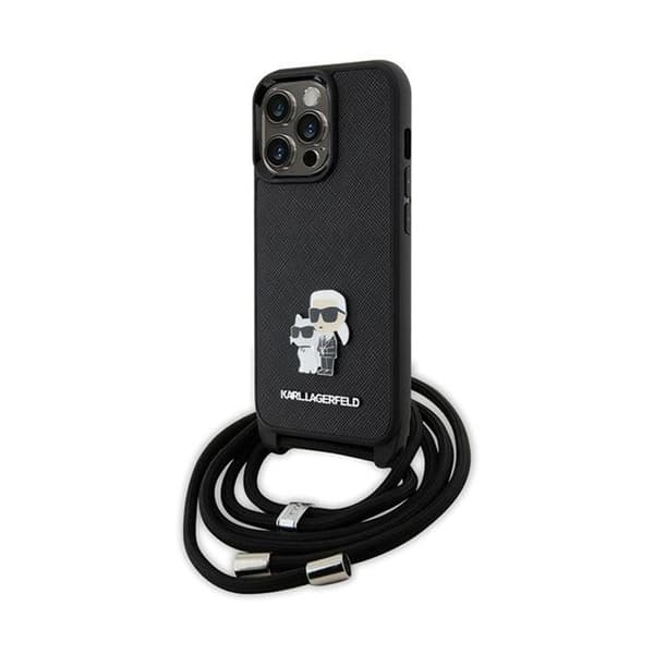 Karl Lagerfeld Crossbody Saffiano metallstift Karl & Choupette - iPhone 13 Pro-fodral (svart)