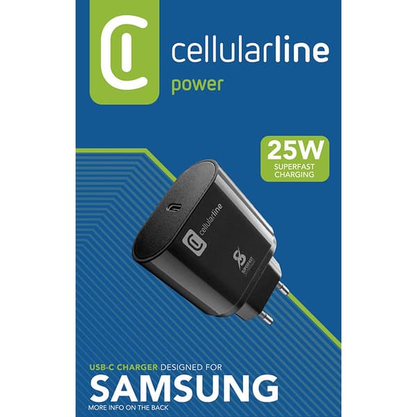 Cellularline - USB-C superhurtig oplader 25W vægoplader (designet til Samsung) (sort)