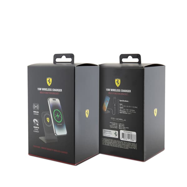 Ferrari MagSafe bordoplader med stativ - MagSafe 15W induktiv oplader til skrivebord (sort)