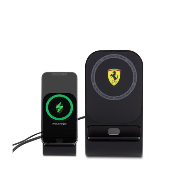 Ferrari MagSafe bordoplader med stativ - MagSafe 15W induktiv oplader til skrivebord (sort)