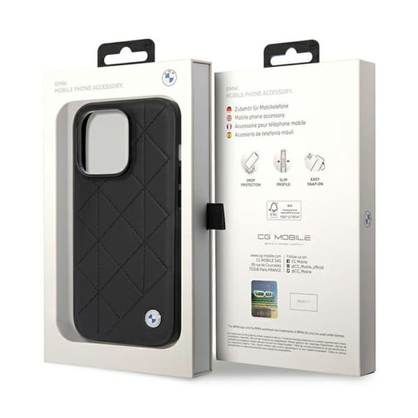 BMW Læder Quiltet - iPhone 14 Pro etui (sort)