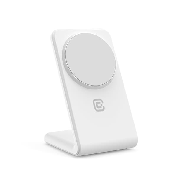 Crong MagSpot Stand - 2-i-1 trådlös laddare med MagSafe för iPhone och AirPods (vit)