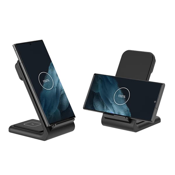 Crong PowerSpot Pivot Stand - 3in1 trådlös laddare för iPhone, Samsung & Android, Galaxy Watch och TWS-hörlurar (svarta)