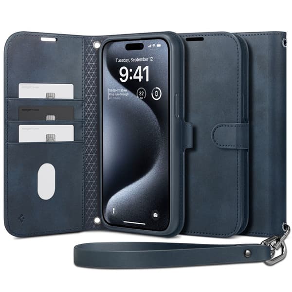 Spigen Wallet S Pro - Cover til iPhone 15 Pro (Navy)