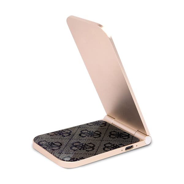 Guess 4G Pattern MagSafe - 2in1 taitettava induktiivinen laturi MagSafella iPhonelle ja AirPods 15W (ruskea)