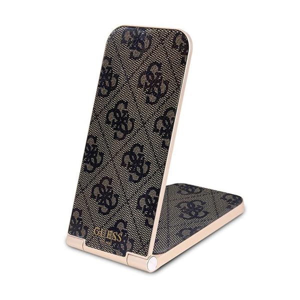 Guess 4G Pattern MagSafe - 2in1 taitettava induktiivinen laturi MagSafella iPhonelle ja AirPods 15W (ruskea)