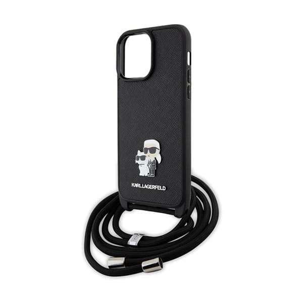 Karl Lagerfeld Crossbody Saffiano Metal Pin Karl & Choupette - iPhone 14 Pro Max -kotelo (musta)