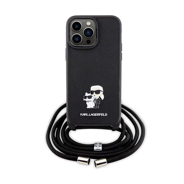 Karl Lagerfeld Crossbody Saffiano Metal Pin Karl & Choupette - iPhone 14 Pro Max -kotelo (musta)