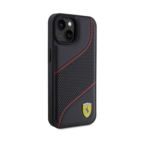Ferrari Perforated Waves -metallilogo - iPhone 15 -kotelo (musta)