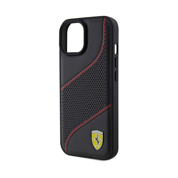 Ferrari Perforated Waves -metallilogo - iPhone 15 -kotelo (musta)
