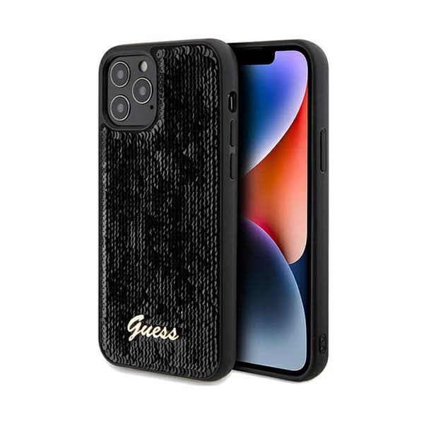 Guess Sequin Script Metal - iPhone 12 / iPhone 12 Pro etui (sort)