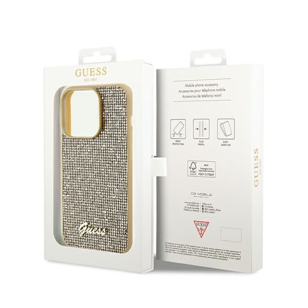 Guess Disco Metal Script - iPhone 14 Pro etui (guld)