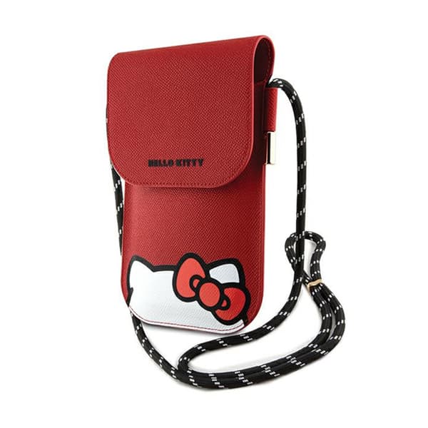 Hello Kitty nahkainen piilotettu Kitty johto - Crossbody puhelinlaukku (punainen)