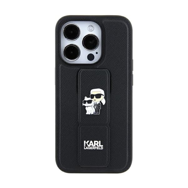 Karl Lagerfeld Gripstand Saffiano Karl & Choupette Pins - iPhone 11 cover (sort)